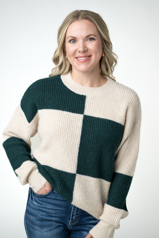 Evergreen & Cream Block Sweater