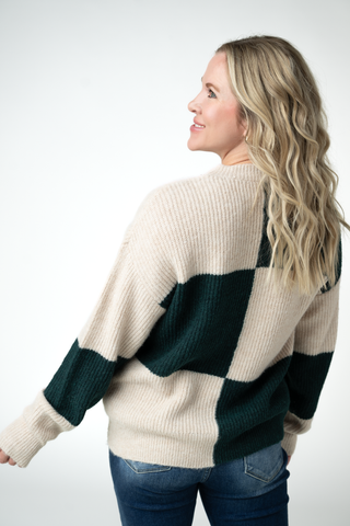 Evergreen & Cream Block Sweater
