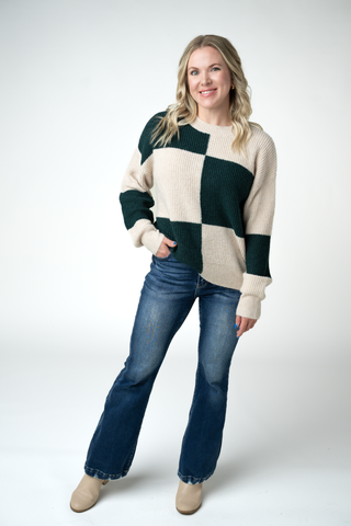 Evergreen & Cream Block Sweater