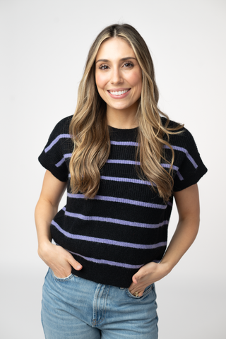 Black & Purple Striped Sweater Top