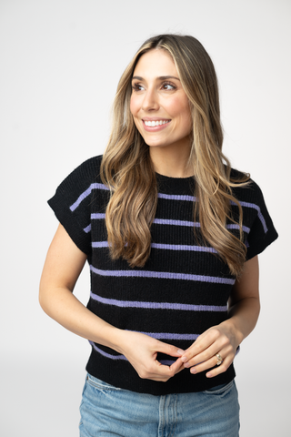 Black & Purple Striped Sweater Top