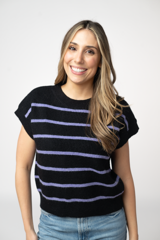 Black & Purple Striped Sweater Top