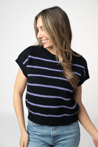 Black & Purple Striped Sweater Top
