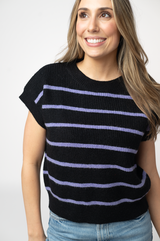 Black & Purple Striped Sweater Top