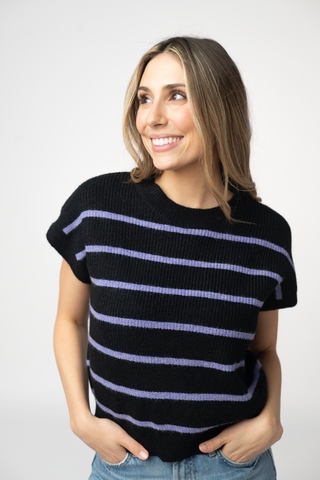 Black & Purple Striped Sweater Top