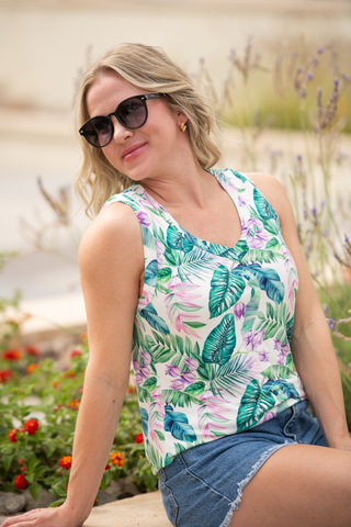 Tropical Leaf Relaxed Fit V-Neck Tank