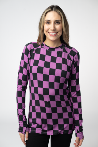 Black and Purple Checkers Long Sleeve Top w/ Thumbholes