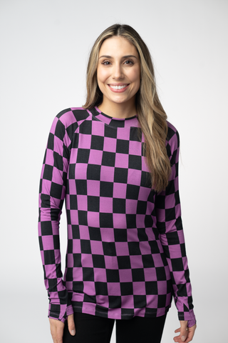 Black and Purple Checkers Long Sleeve Top w/ Thumbholes