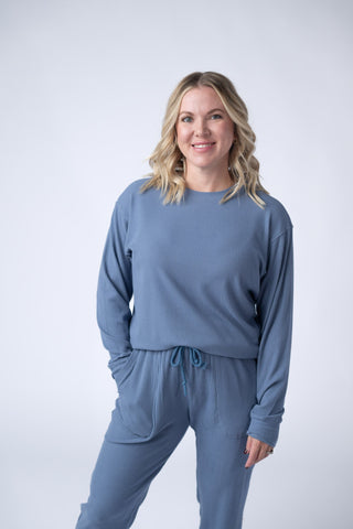 Dusty Blue Ribbed Pullover