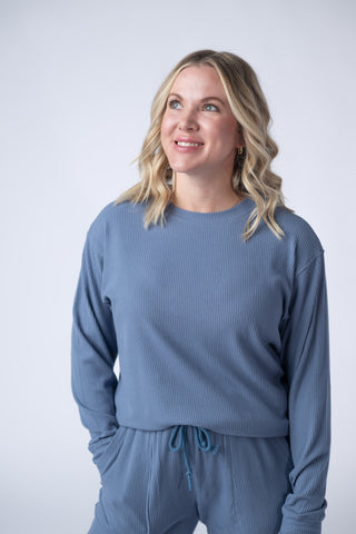 Dusty Blue Ribbed Pullover