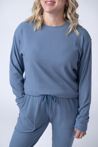 Dusty Blue Ribbed Pullover