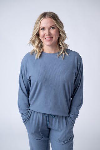 Dusty Blue Ribbed Pullover
