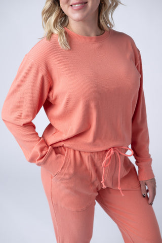 Coral Ribbed Pullover