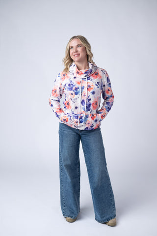 Sunset Watercolor Floral Soft Funnel Neck