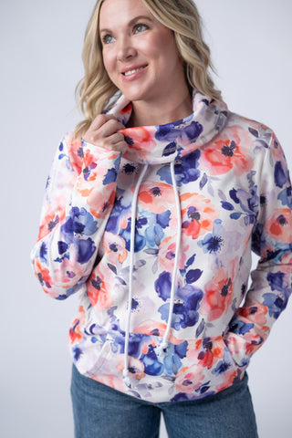 Sunset Watercolor Floral Soft Funnel Neck