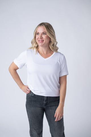 White Relaxed Fit V-Neck Top