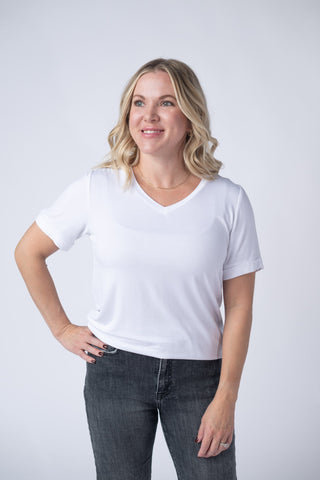 White Relaxed Fit V-Neck Top