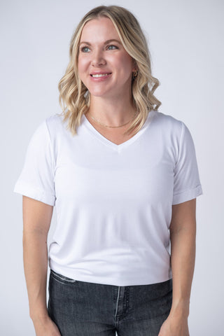 White Relaxed Fit V-Neck Top