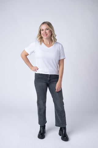 White Relaxed Fit V-Neck Top