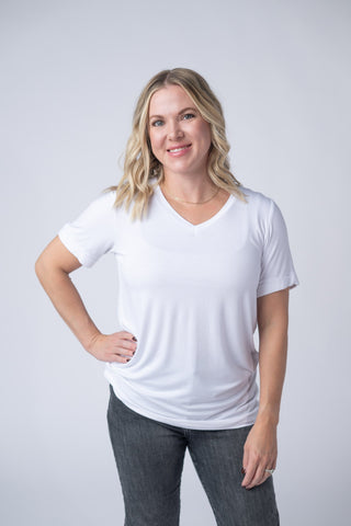 White Relaxed Fit V-Neck Top