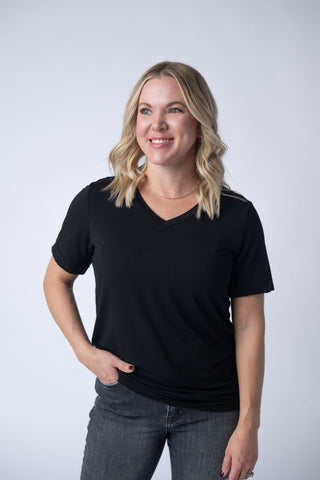 Black Relaxed Fit V-Neck Top