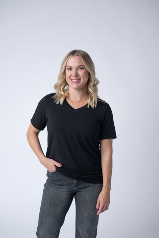 Black Relaxed Fit V-Neck Top