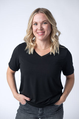 Black Relaxed Fit V-Neck Top