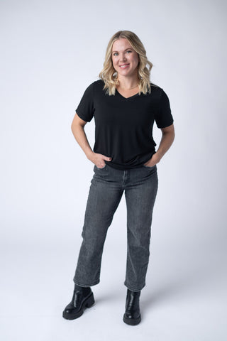 Black Relaxed Fit V-Neck Top