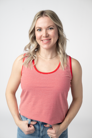 Red Round Neck Micro Striped Tank