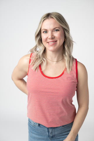 Red Round Neck Micro Striped Tank