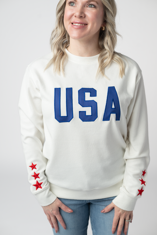 USA Embroidered Ribbed Pullover