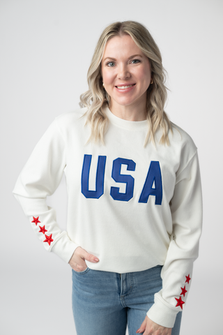 USA Embroidered Ribbed Pullover