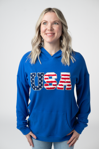 USA Embroidered Ribbed Hoodie