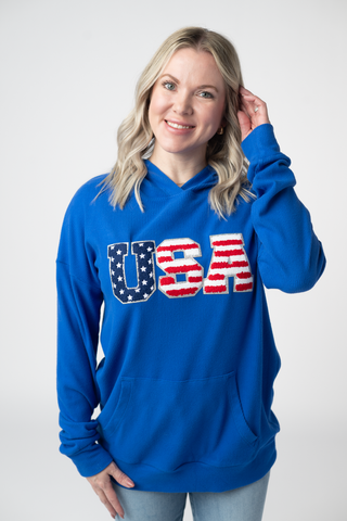 USA Embroidered Ribbed Hoodie