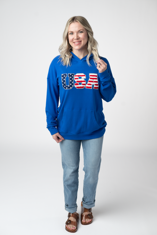 USA Embroidered Ribbed Hoodie