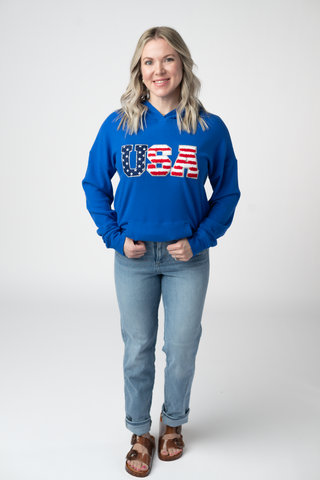 USA Embroidered Ribbed Hoodie