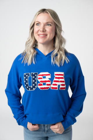 USA Embroidered Ribbed Hoodie
