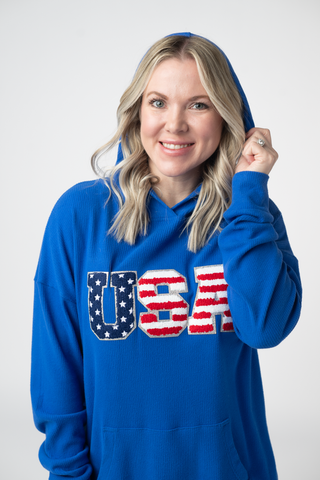 USA Embroidered Ribbed Hoodie