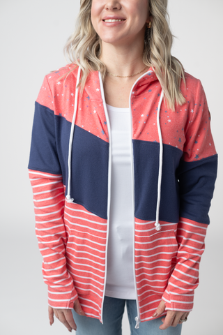 Liberty Stars, Navy, and Stripes Trio Full Zip Hoodie