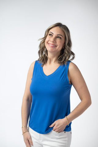Blue Relaxed Fit V-Neck Tank