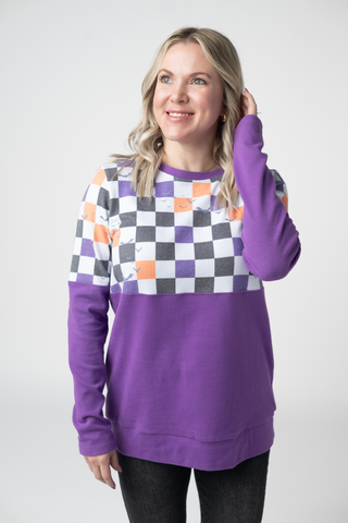 Checkered Bats and Purple Pullover