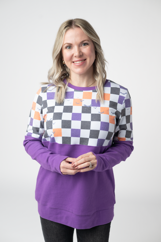 Checkered Bats and Purple Pullover