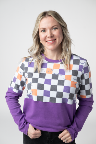 Checkered Bats and Purple Pullover