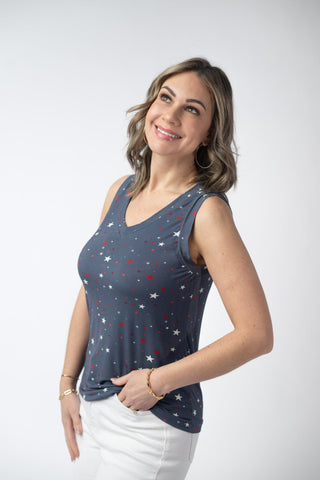 Navy Liberty Stars Relaxed Fit V-Neck Tank