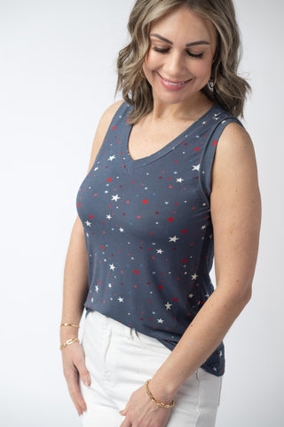 Navy Liberty Stars Relaxed Fit V-Neck Tank