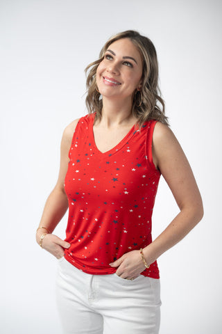 Red Liberty Stars Relaxed Fit V-Neck Tank