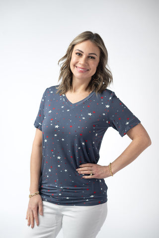Blue Liberty Stars Relaxed Fit V-Neck