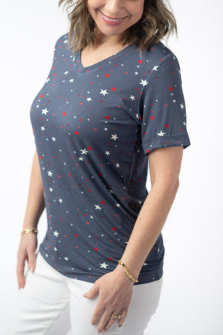 Blue Liberty Stars Relaxed Fit V-Neck