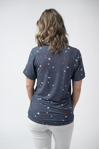 Blue Liberty Stars Relaxed Fit V-Neck