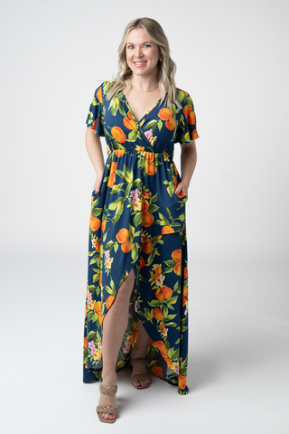 Navy Citrus High Low Dress